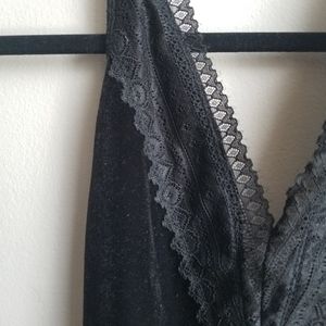 4/$25 Black Velvet & Lace Halter Bodysuit